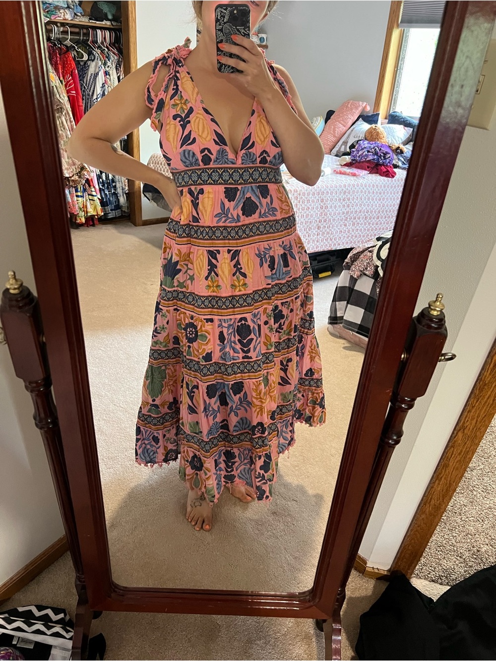 Farm Rio Pink Seashell Tapestry Midi Size Large Retails $275 - Picture 5 of 11